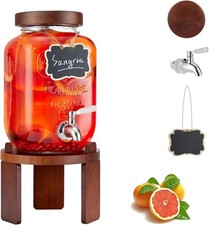 1 Gallon Glass Beverage Dispenser with Wood Lid and Stainless Steel Faucet