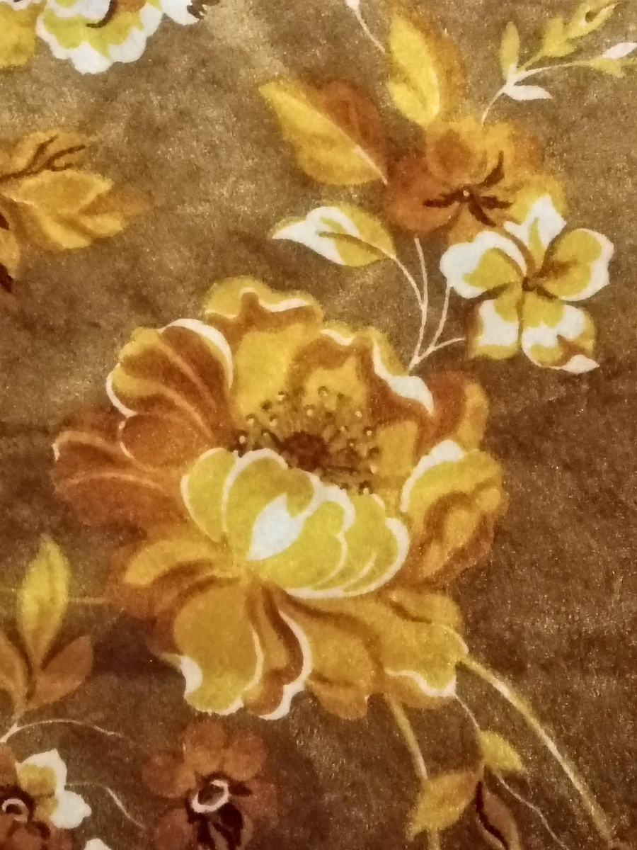Vintage 1970s Floral Velvet Fabric Remnant 82x20 Groovy Retro Burnt Orange Gold