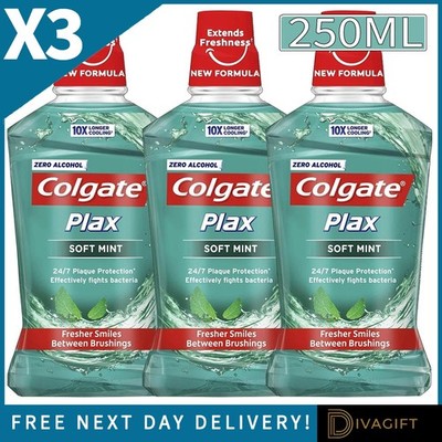 3 x COLGATE PLAX SOFT MINT ALKOHOLFREIE MUNDSPÜLUNG 250ML FLASCHE MUNDSPÜLUNG NEU