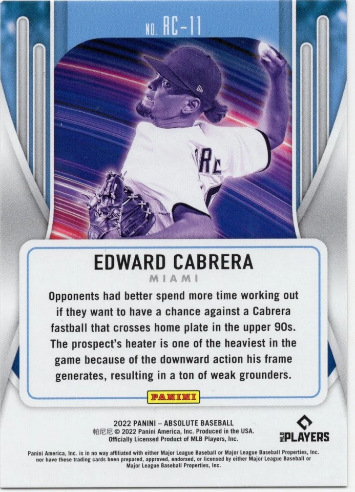 Edward Cabrera Rookie RC /25 2022 Absolute Rookie Class Spectrum Gold #11 - Image 2 of 2