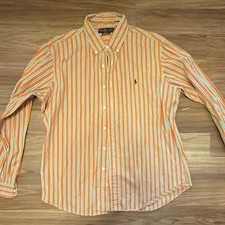 Ralph Lauren Custom Fit XL Orange Green White Striped Cotton Button-Down Shirt