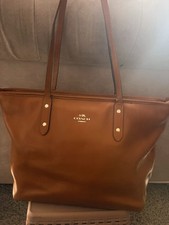 Coach Brown Leather Tote Bag Handbag Gold Logo Shoulder Bag New York