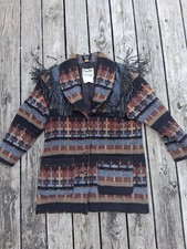 Vintage Pioneer Wear Southwestern Wool Blanket Jacket Leather Fringe USA Size 12