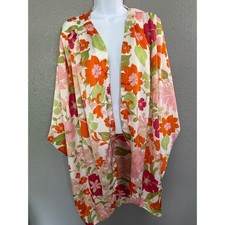 Umgee USA Floral Kimono Open Front Cardigan XL 1XL Orange Pink Psychedelic Boho