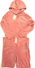 Juicy Couture Bling Velour Tracksuit Hoodie  Pants Set ROSE PINK L NWT 199