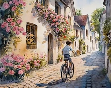 Leonid Afremov VINTAGE BICYCLE BOY Oil Paint 30"x24" by Official Studio GICLEE