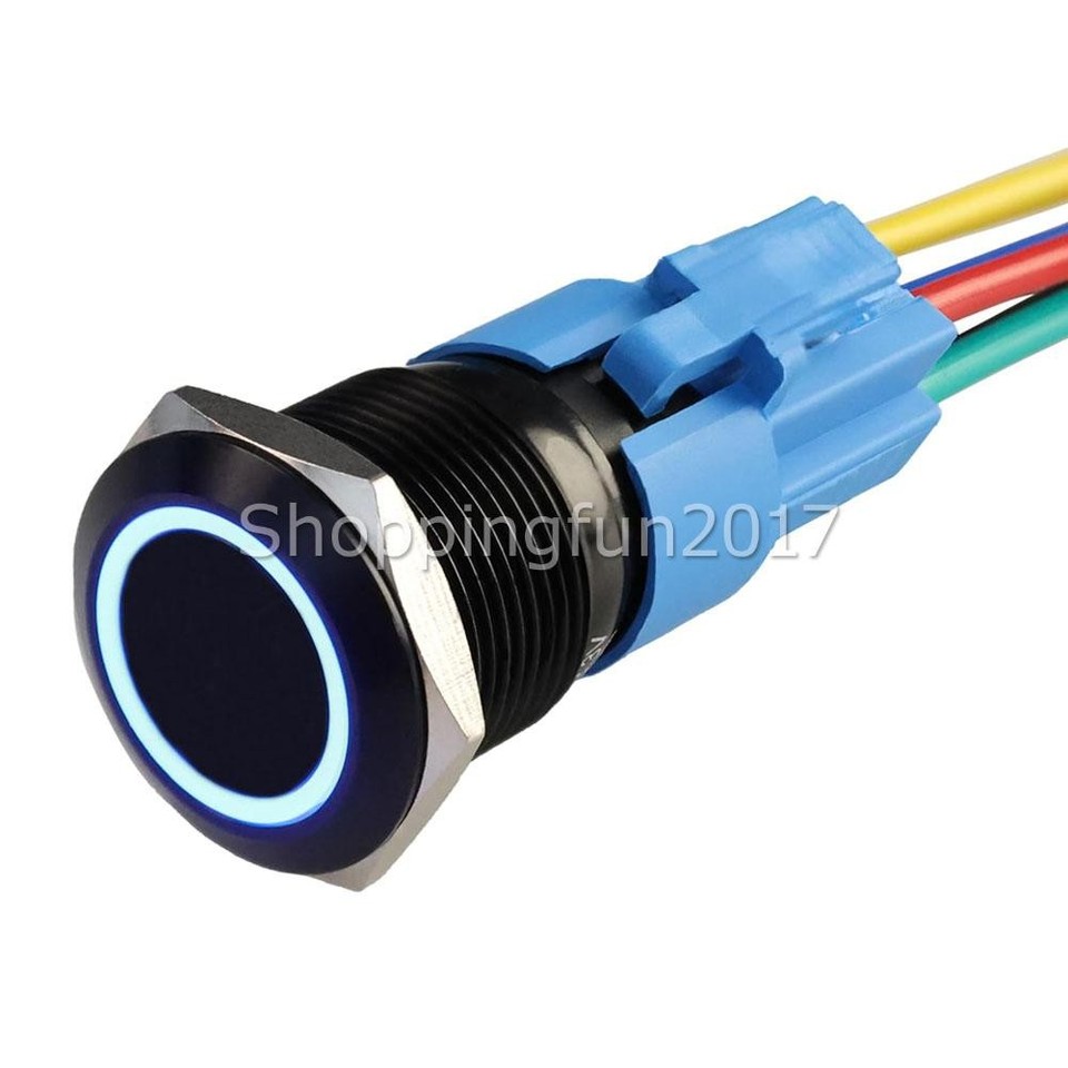 Round Switch Push Button Latching ON OFF 12V 16mm NO NC)IP65 BLUE LED ...