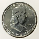 1957 Franklin Half Dollar Proof, 90% Silver, Free Shipping.