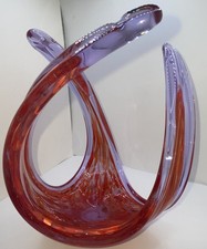 Large 22cm Red Clear Art Glass Freeform Sculpture Vase Bowl Murano Style