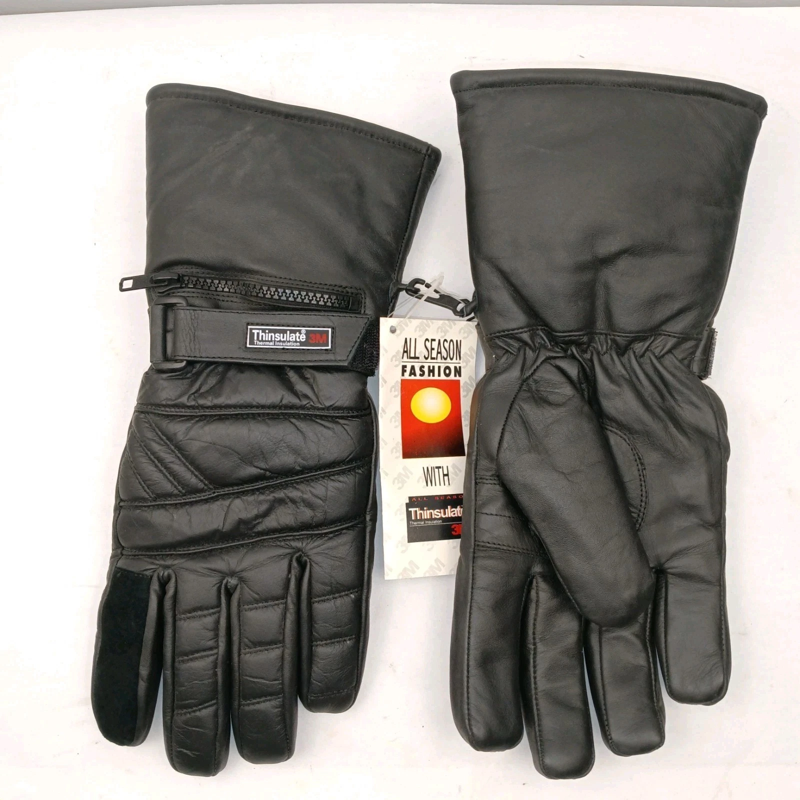 VTG LEATHER MOTORCYCLE GLOVES 3M THINSULATE THERMAL ( MENS Large ) BLACK NWT