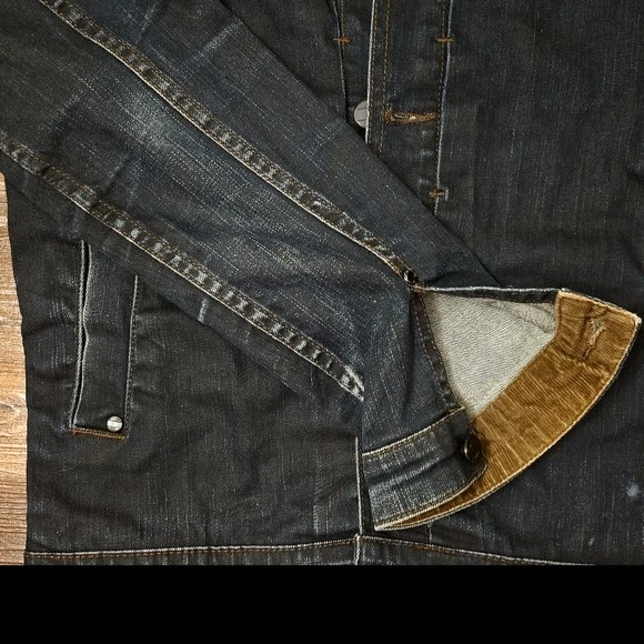 Chaqueta de jean Comune lavado oscuro elástica cuello y ribete de pana para mujer talla L Foto 4 de 4