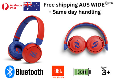 JBL JR310BT Kids On-Ear Wireless Bluetooth Headphones Ear Safe 85dB Blue Red