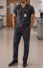 FIGS Set Casma Scrub Top FW1100 Large/Livingston Pants T21003 L Graphite Gray