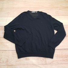 Calvin Klein Sweater Mens Large Blue Mens Italian Merino Wool V-Neck Pullover