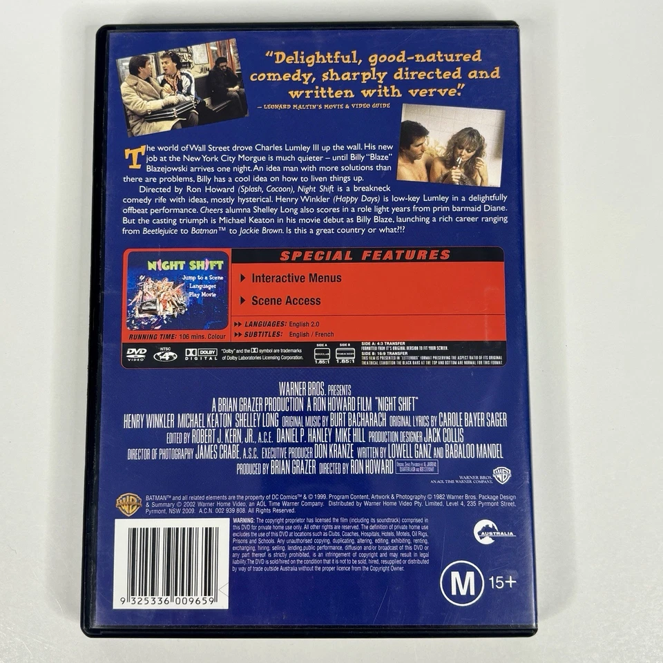 Night Shift DVD Region 4 NTSC Tracked Postage - image 2 of 4