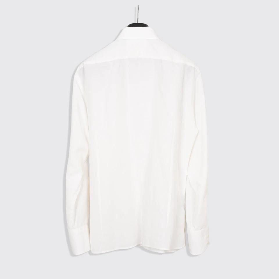 Camisa Deportiva Tom Ford Talla 17.5 (44cm) Calce Ajustado Blanca Lyocell Seda Hecha en Italia Foto 4 de 4