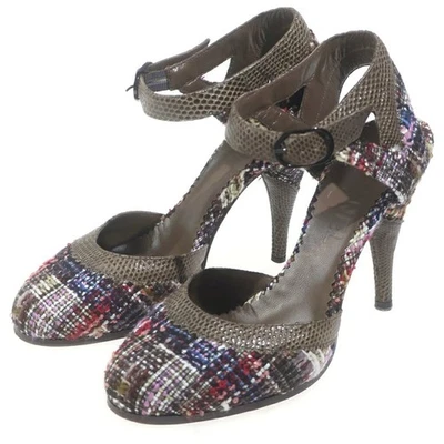 CHANEL Chaussures Escarpins Talon Tweed EU 36 US 6 Multicolore Authentique - Photo 1/4