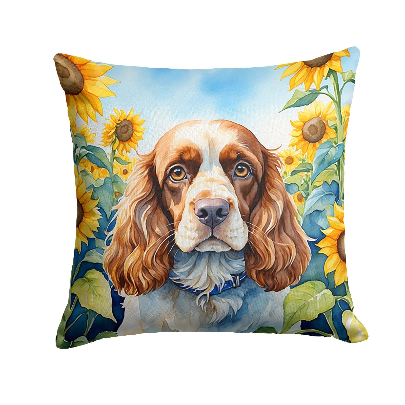 Cocker Spaniel In Sunflowers Throw Pillow