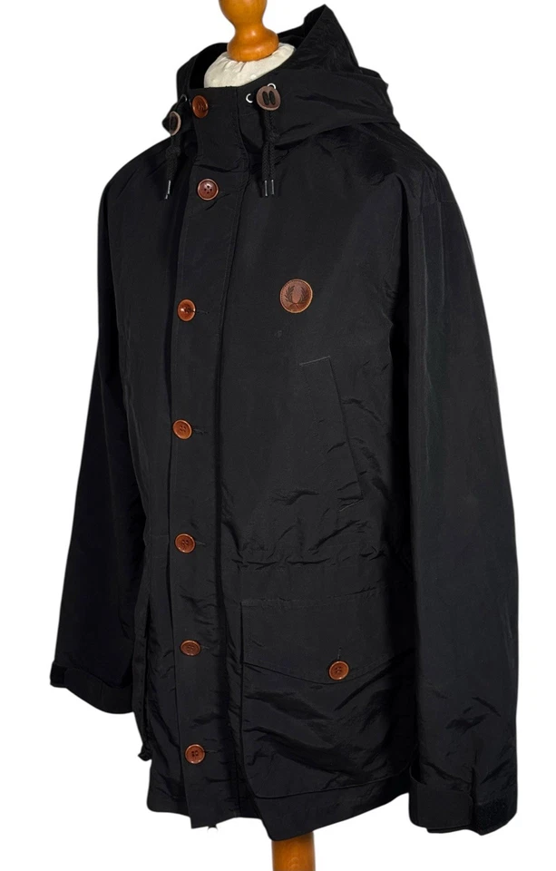 Fred Perry Offshore Hooded Parka Size L/XL Black Mod Scooter Casuals Terraces - Image 2 of 4
