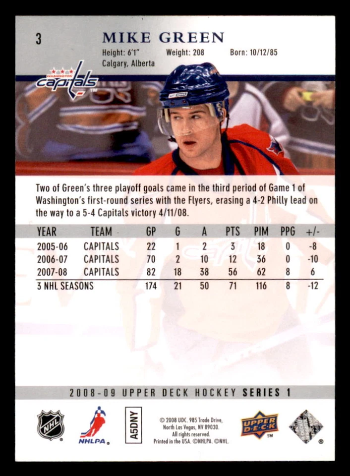 2008-09 Upper Deck #3 Mike Green Washington Capitals - Image 2 of 2