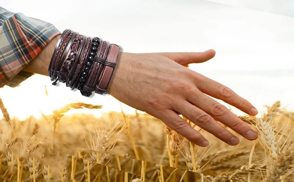 10 Pcs Punk Leder Manschette Armbänder für Männer Frauen Retro Vintage klassi... - Bild 4 von 4