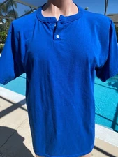 Vintage WILSON Logo Blue Henley short sleeve T Shirt Mens '70s size XL