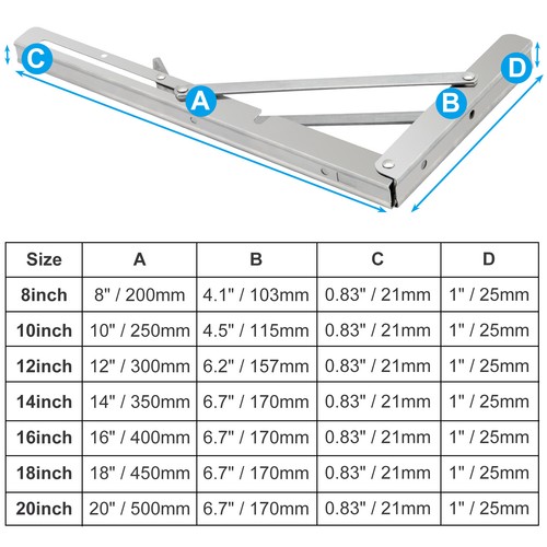 2-10x Folding Shelf Brackets Campervan Heavy Duty Bench Table Worktop Wall Hinge - Picture 11 of 24