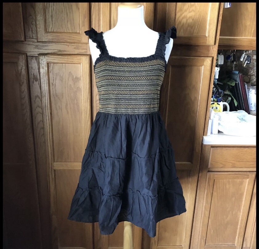 J Crew Women’s Square Neck Smocked Ruffle Tiered Mini Dress Petite Size PL NWI