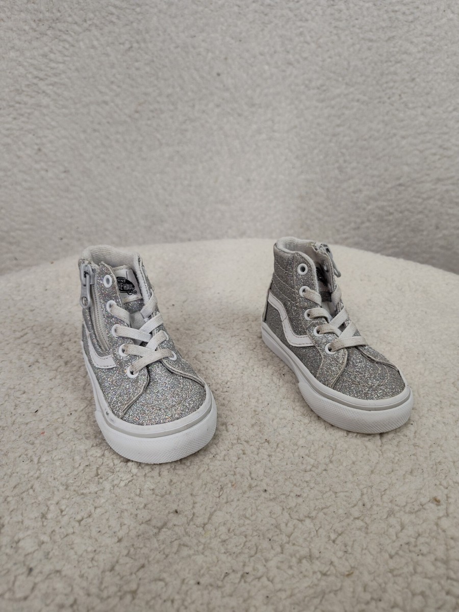 Vans SK8-Hi Zip Toddler Sneakers 4 Gray Glitter Lace Up High