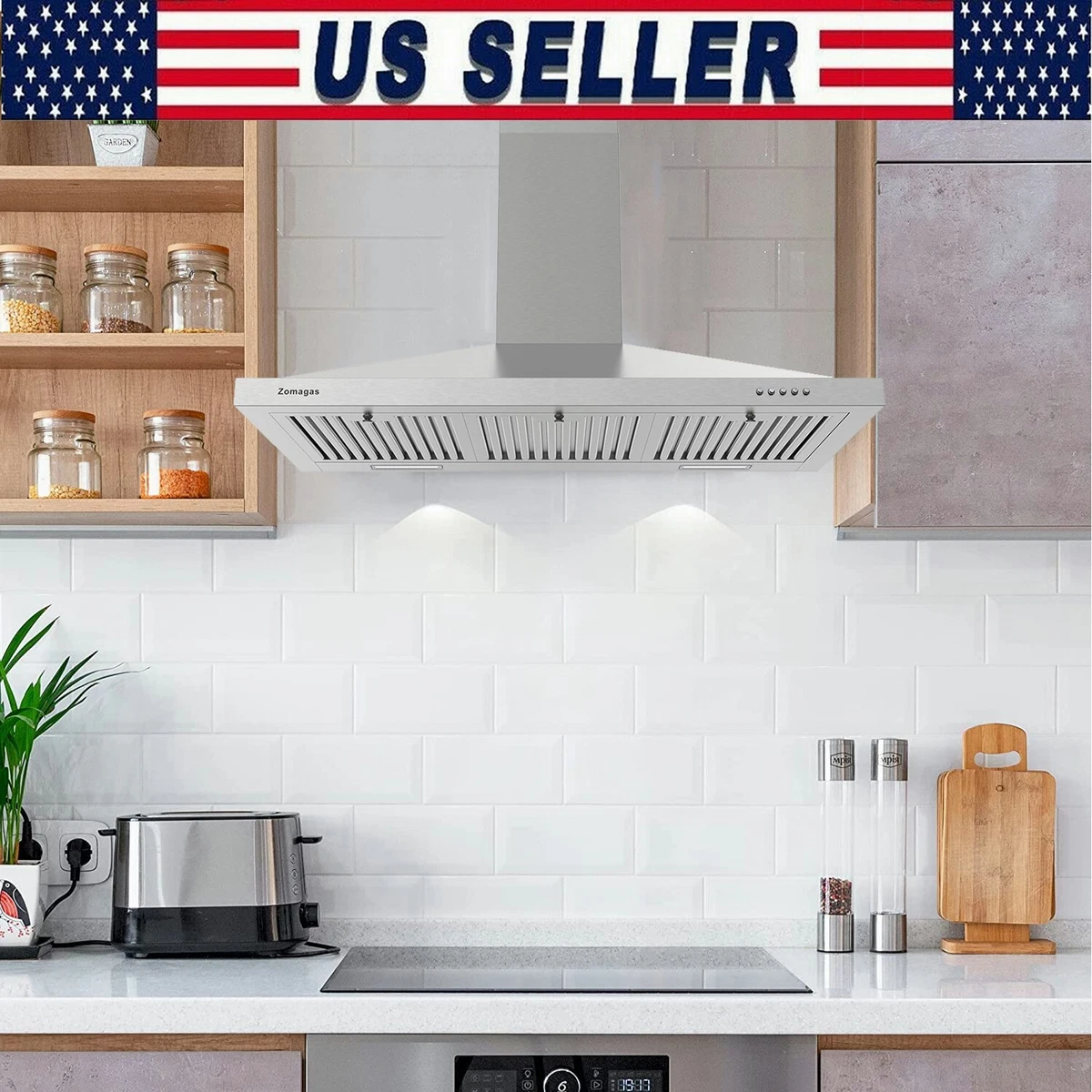 Wall Mounted Range Hood 36 inch Stainless Steel Vent Hood 3 Speed