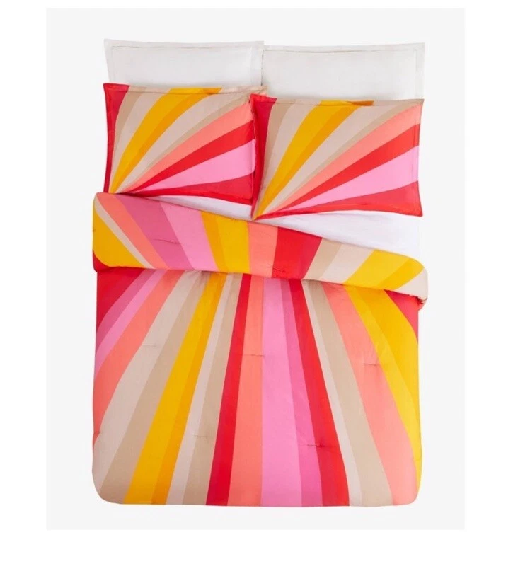 Juego de 3 fundas y edredón Trina Turk Sunburst rosa/salmón/bronceado completo/reina nuevo con etiquetas Foto 2 de 4
