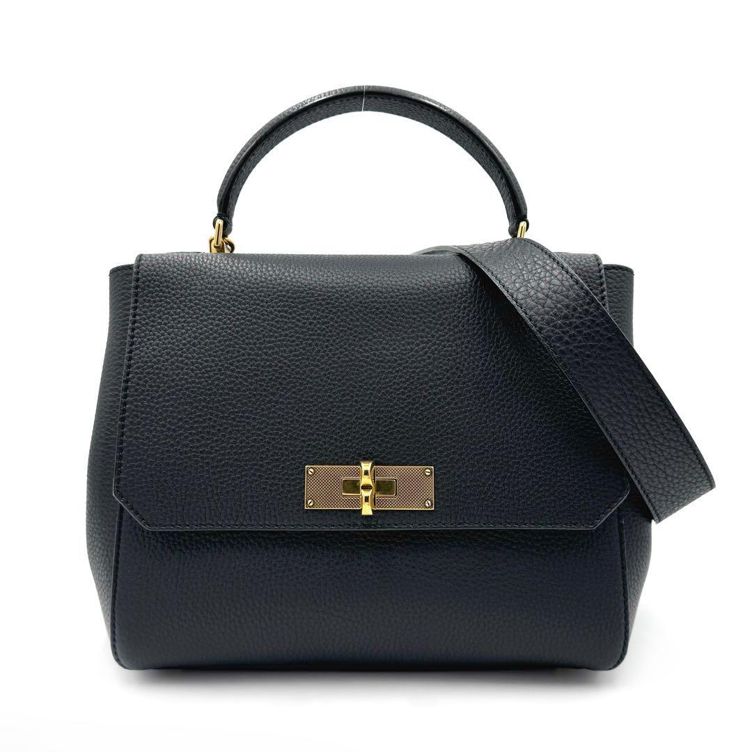BALLY B Turn SM Handbag Shoulder Bag 2-Way Black Leather