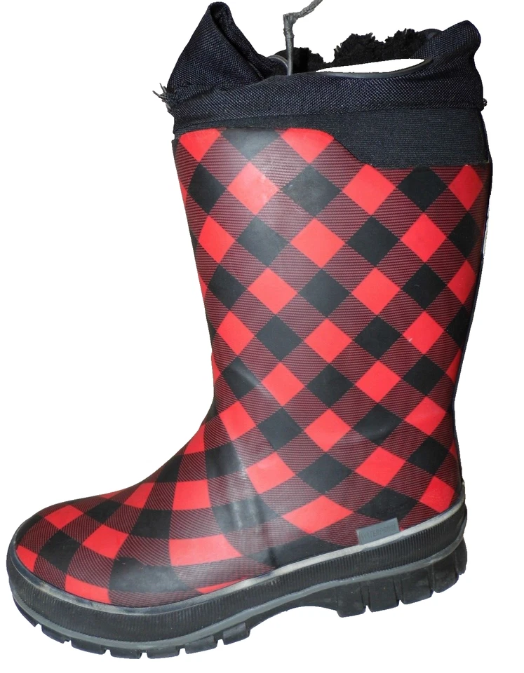 Botas Western Chief forro de borracha/feltro neve/chuva para jovens xadrez vermelho/preto tamanho 4 - Imagem 2 de 4