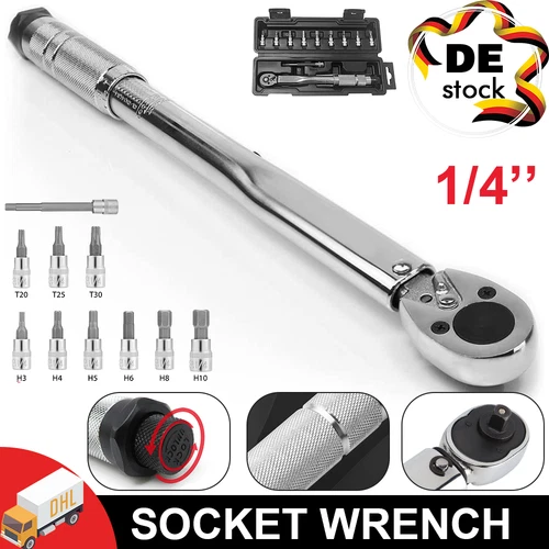 11-tlg Drehmomentschlüssel 1/4 Zoll 5-25 Nm Drehmoment Schlüssel 1/4" Werkzeug