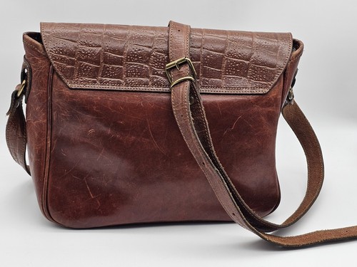 Borsa a tracolla vintage anni 80 El Campero Croc in pelle marrone goffrata pieghevole - Foto 6 di 16
