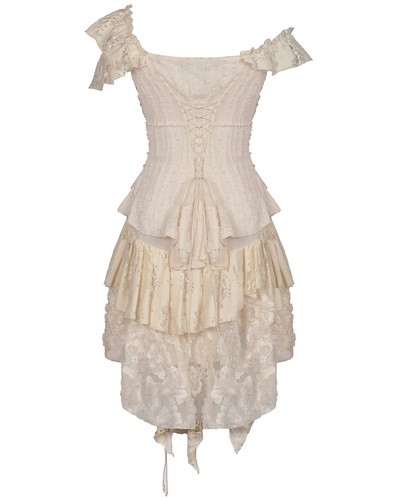 Dark In Love Womens Gothic Steampunk Asymmetric Lace Mini Dress VTG Off-White - Bild 2 von 12