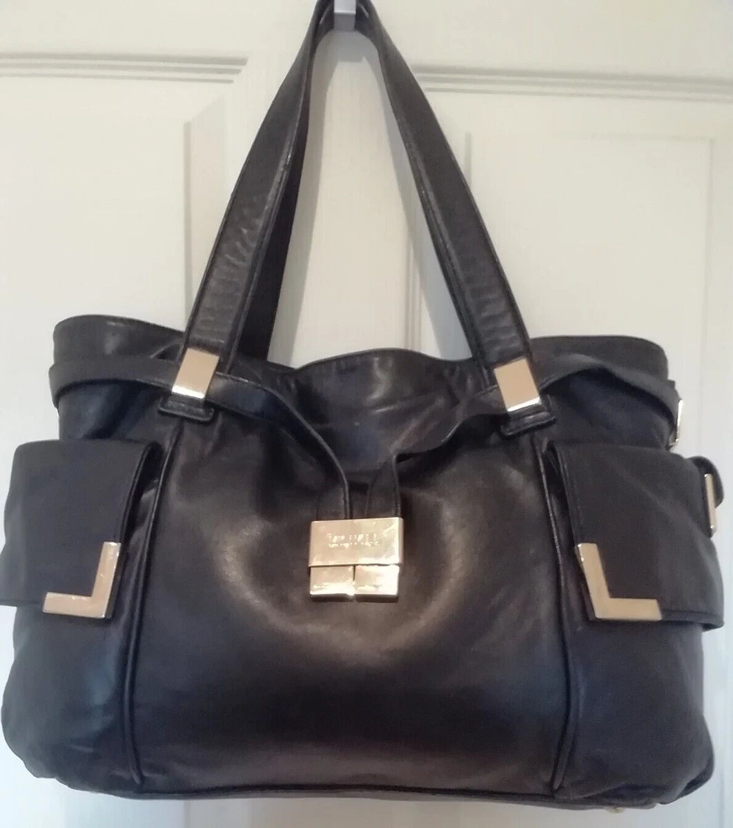 Michael Kors MK BLACK LARGE HANDBAG GRAB REAL PEBBLE LEATHER BAG 3 COMPARTMENT