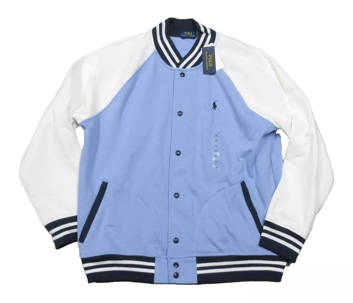 Polo Ralph Lauren Men's Blue/White Colorblock Fleece Varsity Baseball Jacket