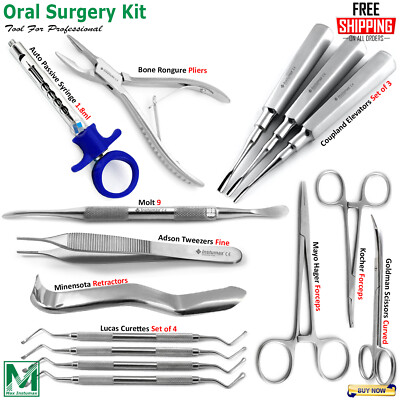 15Pcs Dental Oral Surgery Extraction Pack Kit Tooth Luxation Periosteal Curettes