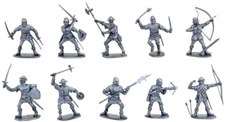 Accurate Knights in Silver Color - 10 51mm soft plastic figures in all 10 poses