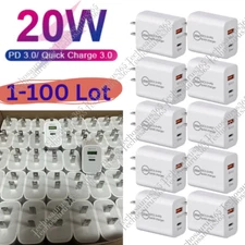20W PD USB-C Power QC 3.0 Adapter Fast Wall Charger Cube For iPhone Android Lot