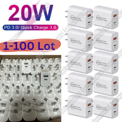 20W PD USB-C Power QC 3.0 Adapter Fast Wall Charger Cube For iPhone Android Lot