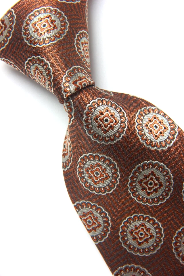 Nueva Corbata Clásica a Lunares Marrón Blanco JACQUARD TEJIDA 100% Seda Para Hombre Foto 2 de 4