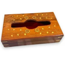 Tissue Box Cover Rosewood with Brass Inlay Made in India  