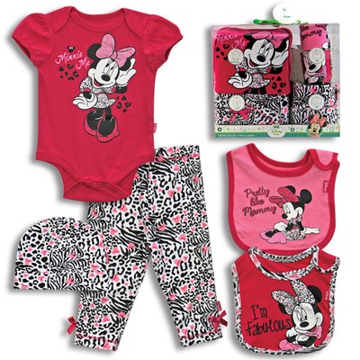 Disney Mickey Mouse Baby Boys Bodysuit Pants Bib /& Cap Layette Set