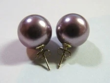 12mm 14mm BROWN Sea Shell Pearl Stud Earrings 14K Solid Yellow Gold Posts