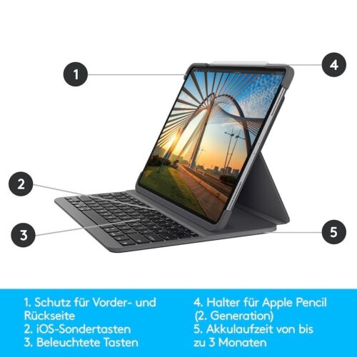 Logitech Slim Folio 12,9" iPad Pro Hülle Bluetooth Tastatur Schweizer CH Layout - Bild 2 von 5