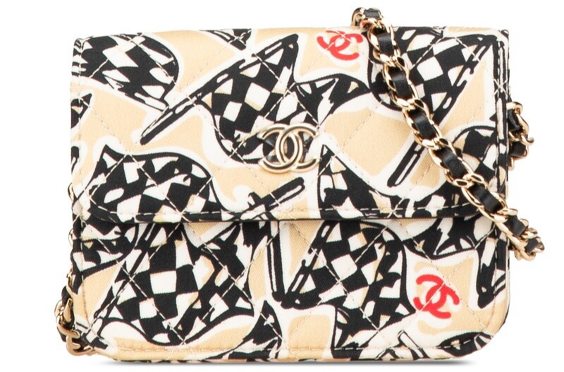 CHANEL Matlasse Coco Mark Checkered Flag Motif Mini Chain Shoulder Bag
