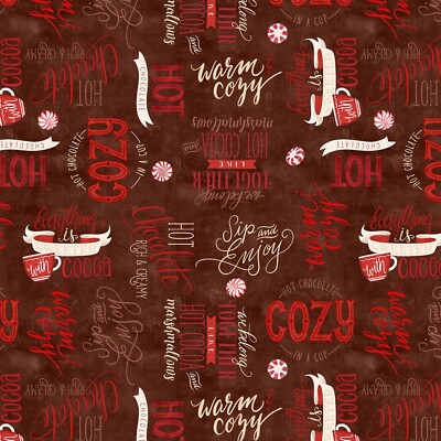 Cuppa Cocoa Warm Cozy Hot Chocolate Word Brown Premium Cotton Fabric Wilmington