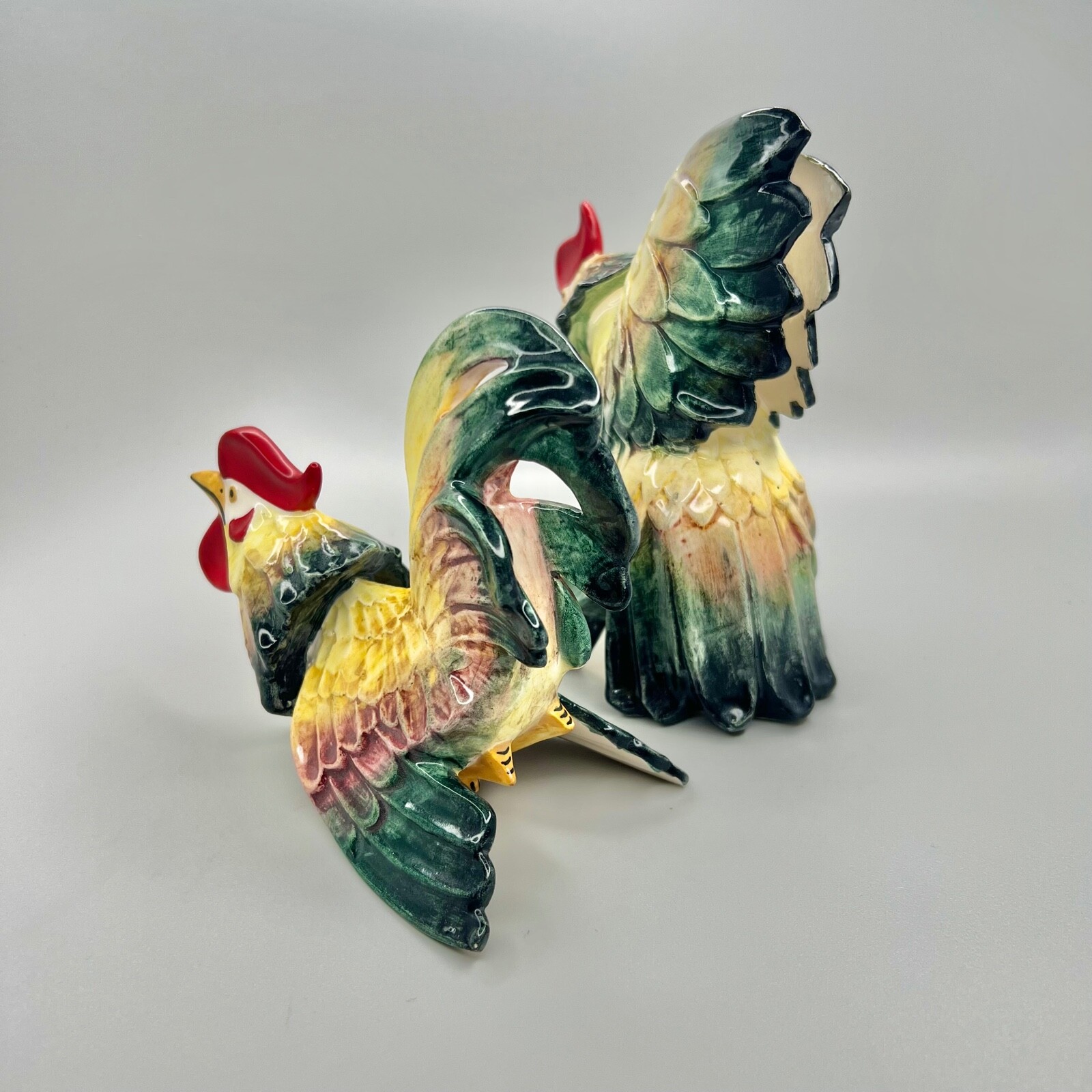 Set of 2 Multicolor Hen and Rooster Ceramic Figurines eBay